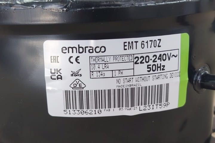 EMBRACO EMT6170Z COMPRESSOR 1/4HP R134A 220-240V/50Hz