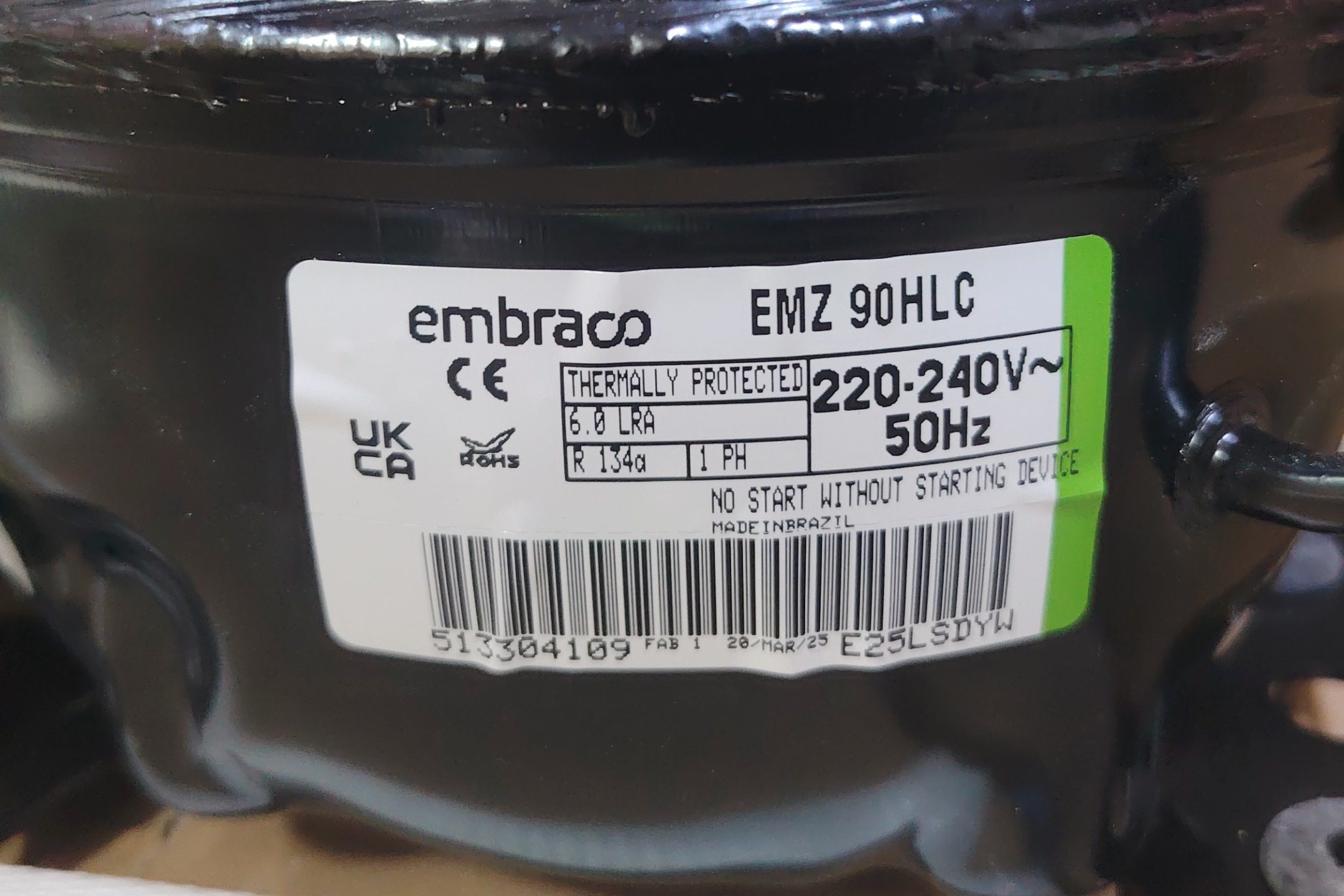 EMBRACO LBP Compressor EMZ90HLC-1PH-R134a
